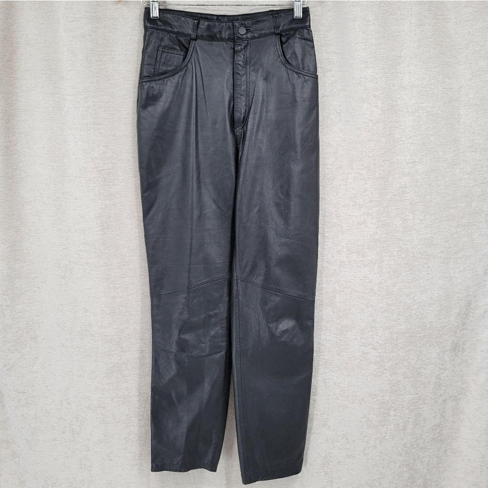 Byrnes and Baker Vintage High Waisted Leather Pants Straight Leg